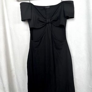 Black of the shoulder ribbed cut out midi dress